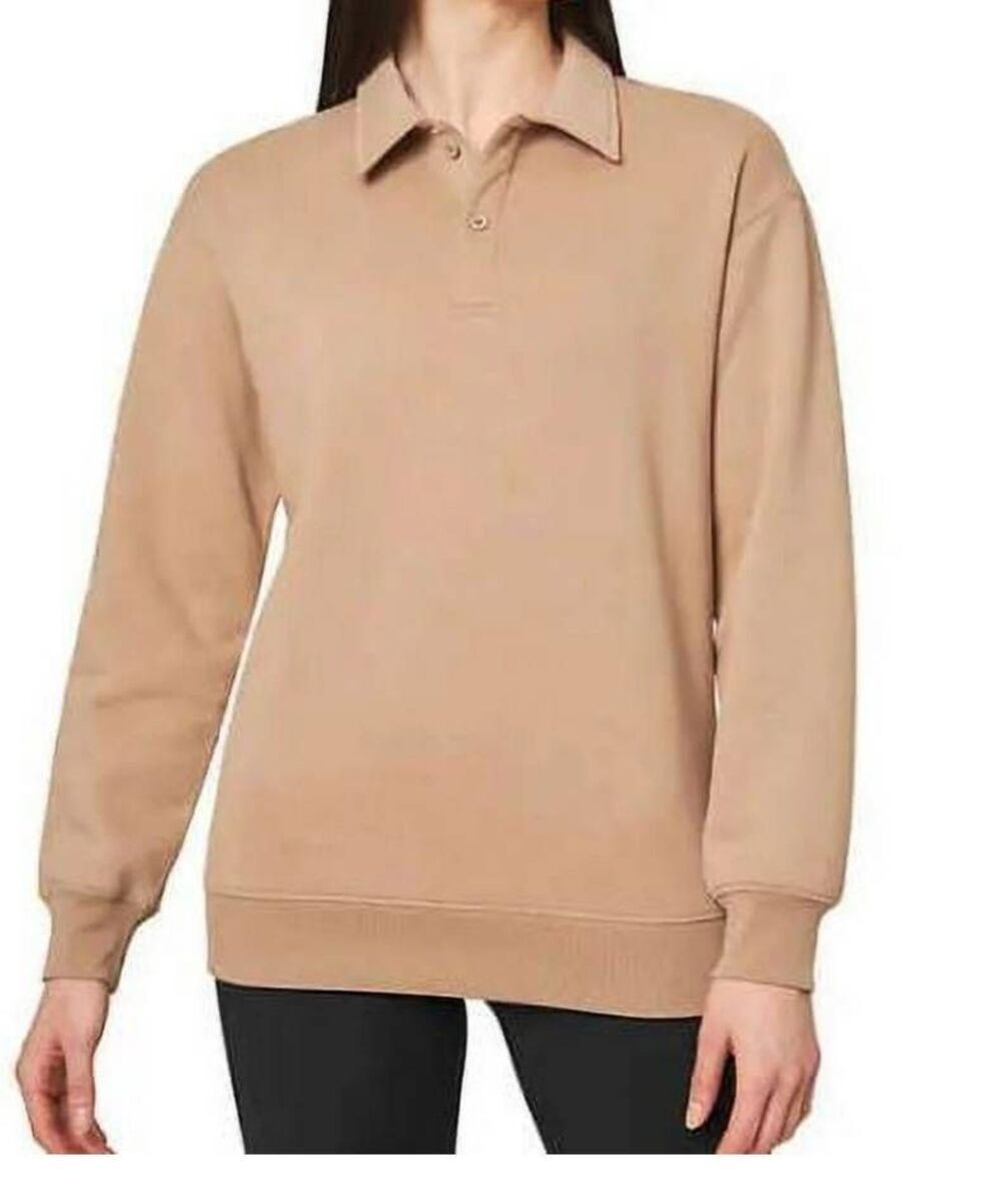 NWOT Mondetta Ladies' Collared Fleece Pullover Top, Natural 2X